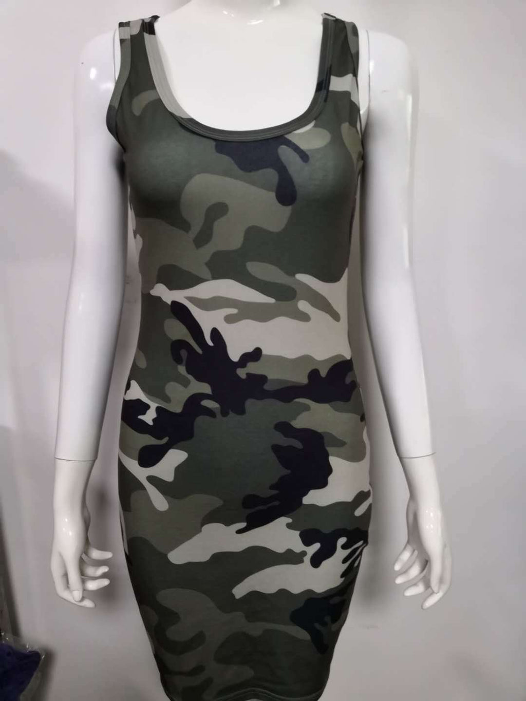 Camouflage Sleeveless Dress with Floral Design