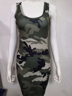 Camouflage Sleeveless Dress with Floral Design