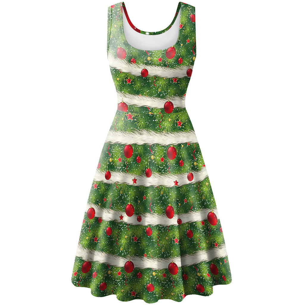 Women's Christmas Elk Digital Print Sleeveless Dress
