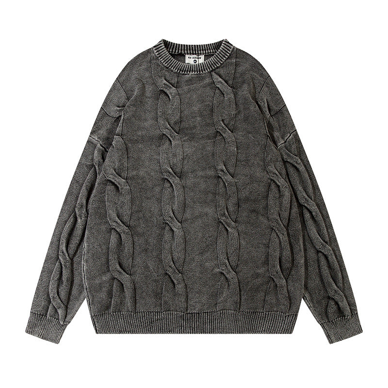 Men's Loose Casual Long Sleeve Twisted Sweater