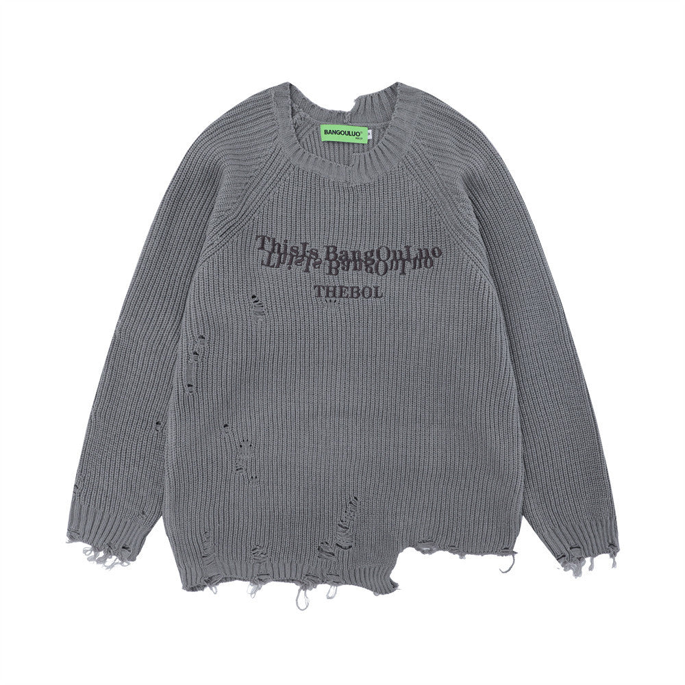 Men's Loose Fit Ripped Lazy Sweater