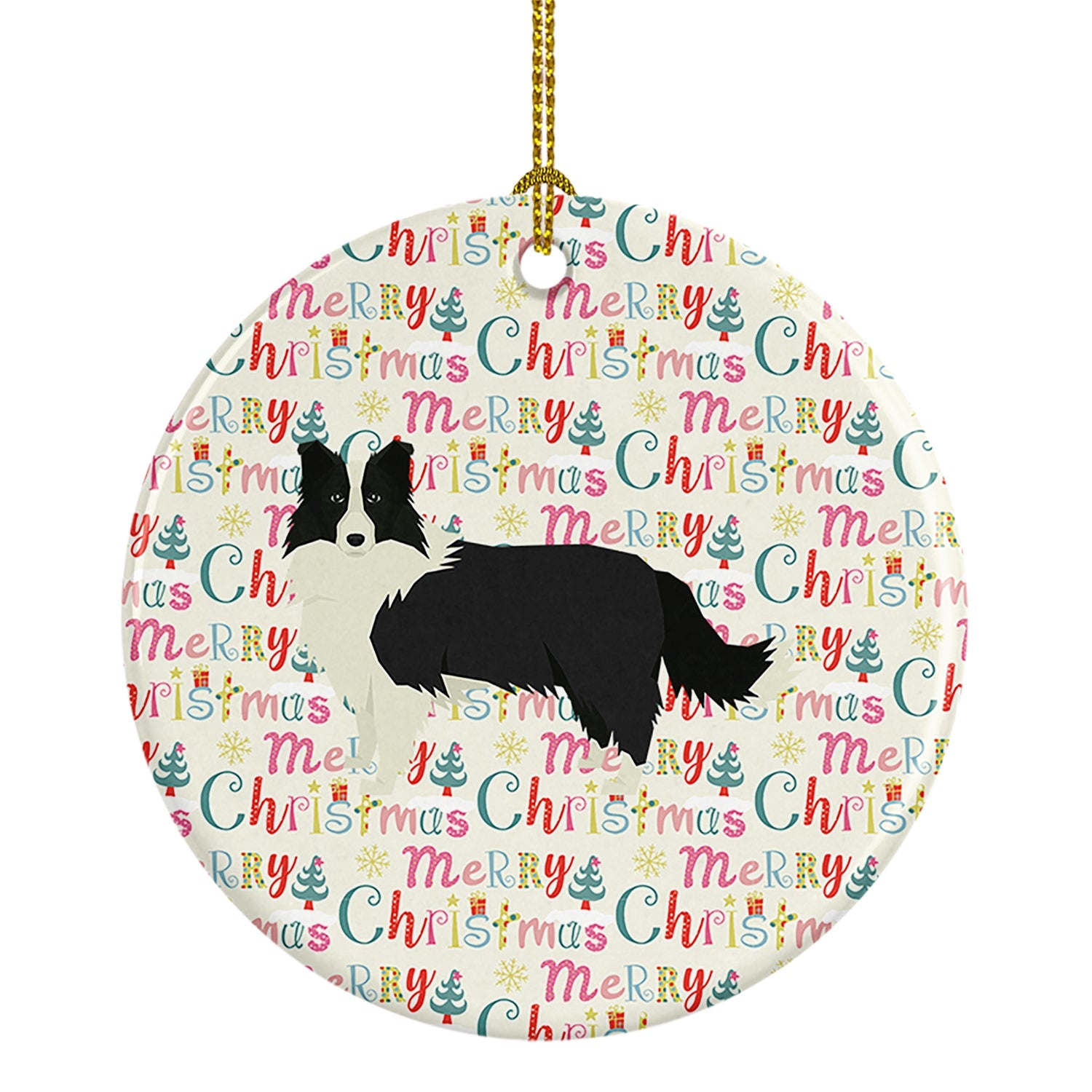 Border Collie Merry Christmas Ceramic Ornament
