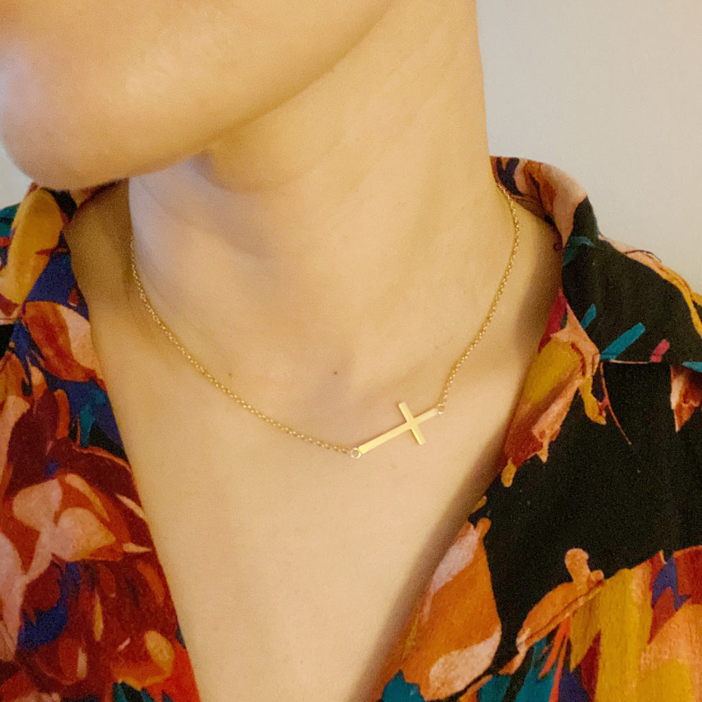 Sideways Cross Necklace - Silver