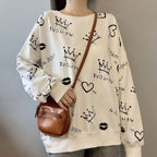 Women's Long-Sleeved Sweater with Front and Back Graffiti
