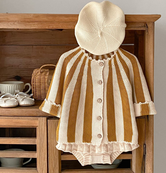 Honey Set: Stylish Striped Knit Jacket & Skirt for Kids