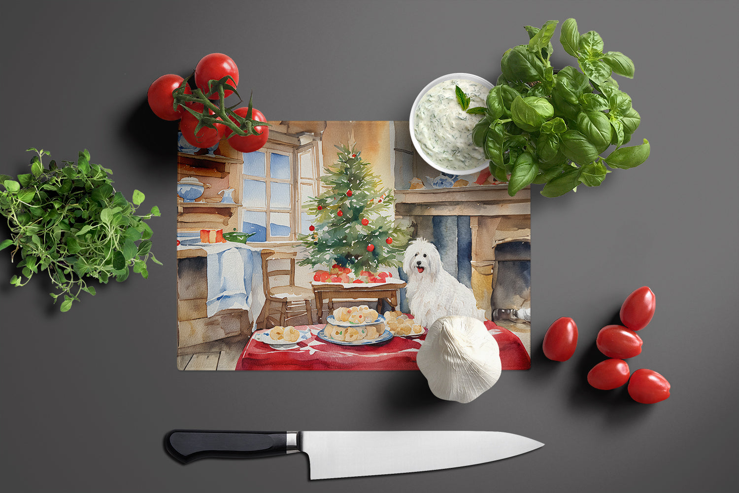 Coton De Tulear Christmas Cookies Glass Cutting Board
