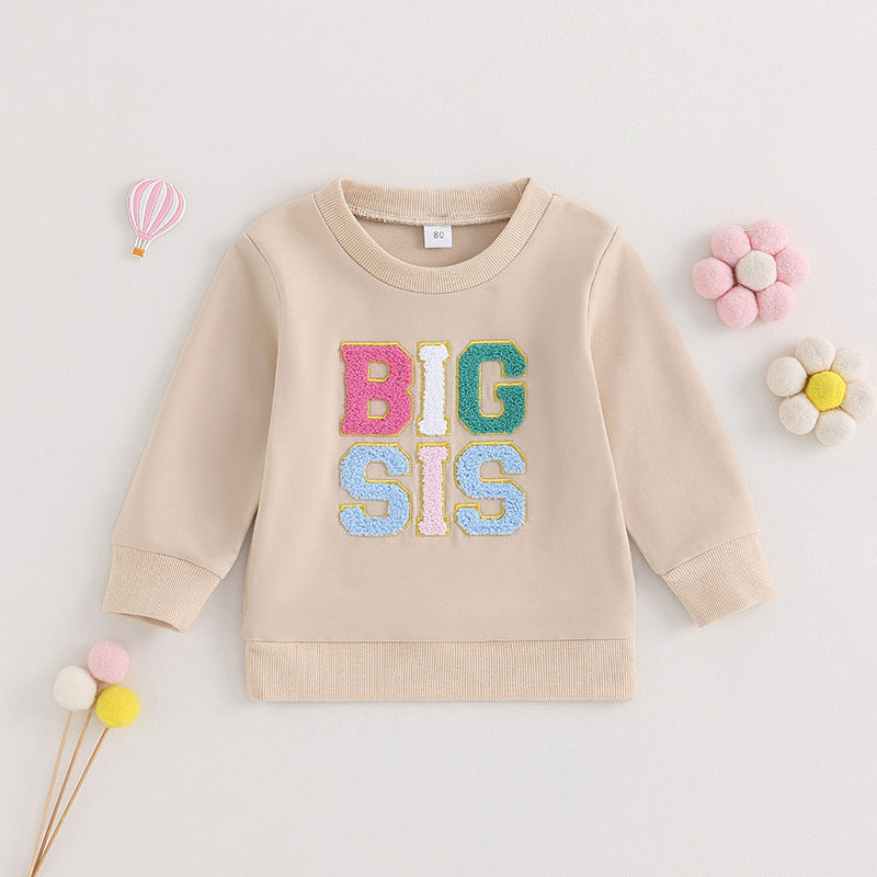 Girls' Long-sleeved Sweater with Alphabet Embroidery