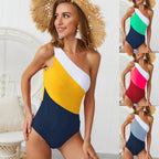 Color Block One-Shoulder Bikini Swimwear