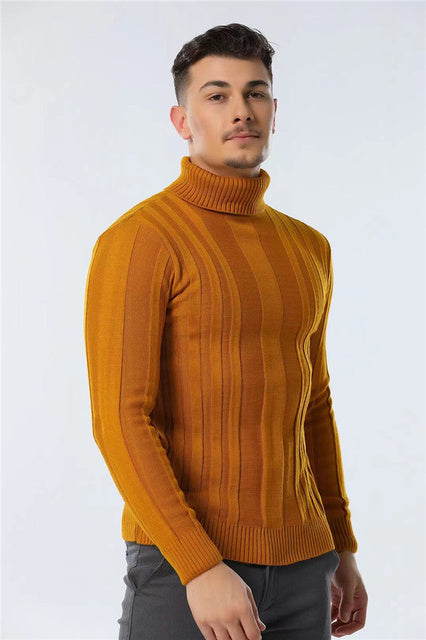 Men's Casual High-neck Striped Warm Sweater