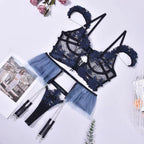 Floral Embroidery Lingerie Set with Chain Cami Top