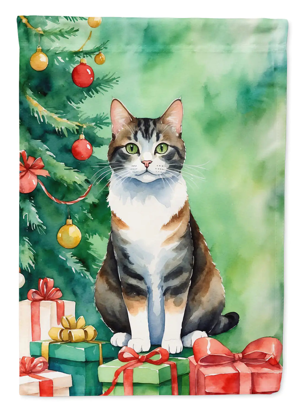 Manx Cat By the Christmas Tree House Flag