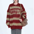 Oversized Striped Mohair Sweater for Women and Couples