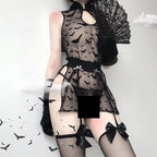 Dark Bat-Themed Lingerie with Stockings Set 9248