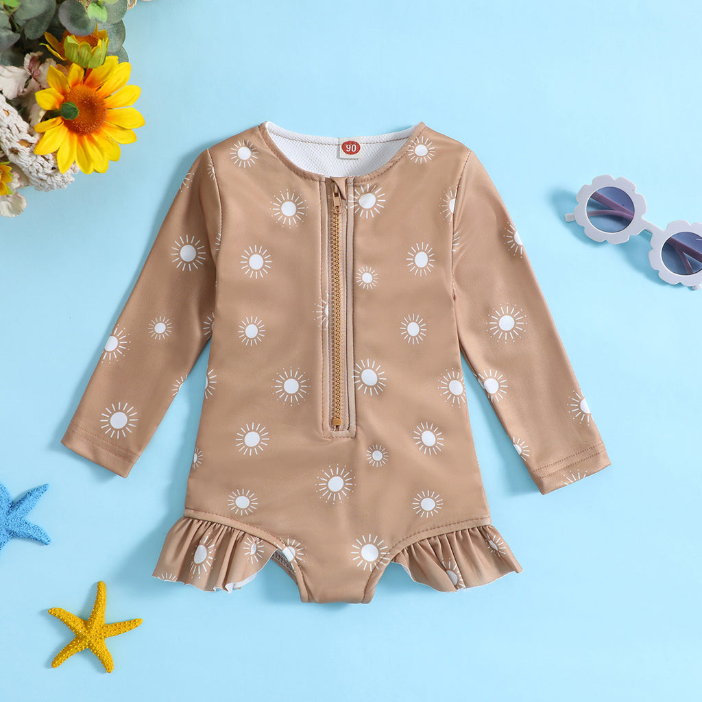 Baby Girl Sun Print Long-Sleeve Rash Guard Swimsuit