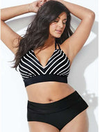Plus Size High-Waist Striped Bikini Set