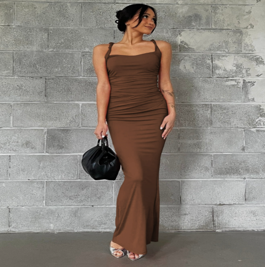 Spaghetti Strap Ribbed Bodycon Maxi Dress