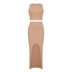 Summer Two-Piece Dress Set with Slim Crop Top and Skirt