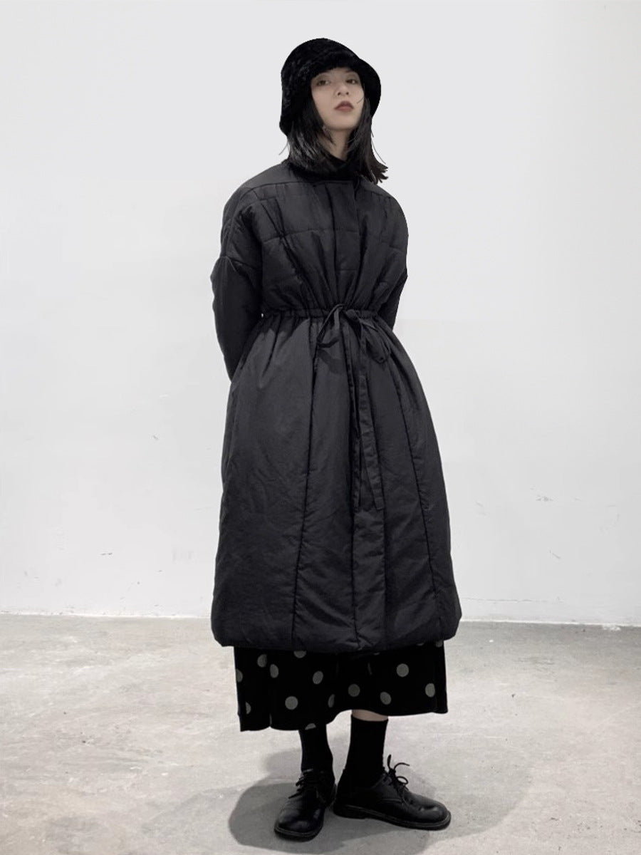 Korean Style Thick Black Cotton-padded Parka Coat