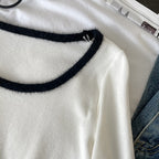 Color Block Long Sleeve U-Neck Slim Fit Sweater for Women