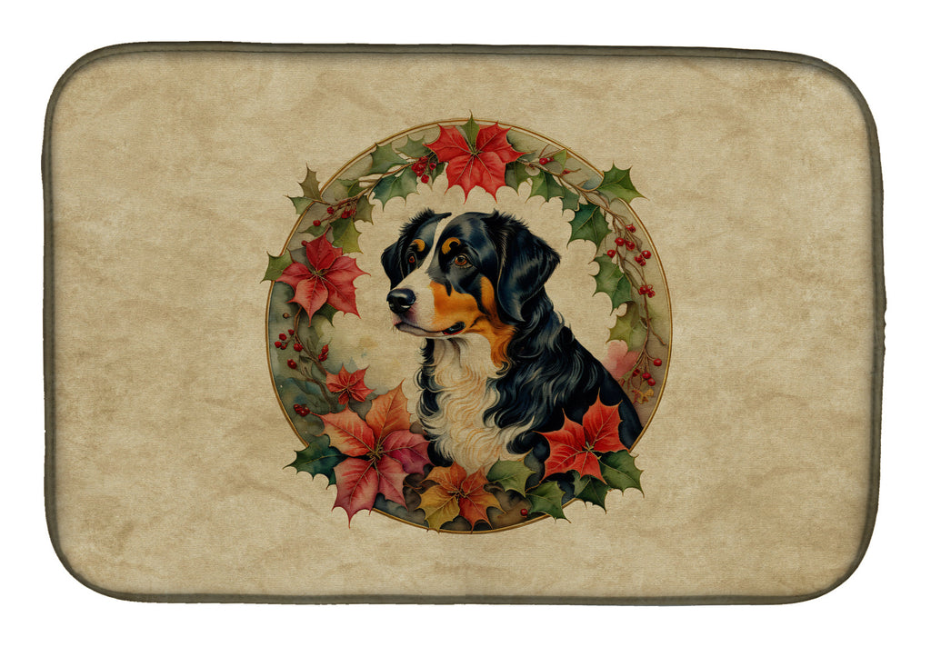 Appenzeller Sennenhund Christmas Flowers Dish Drying Mat