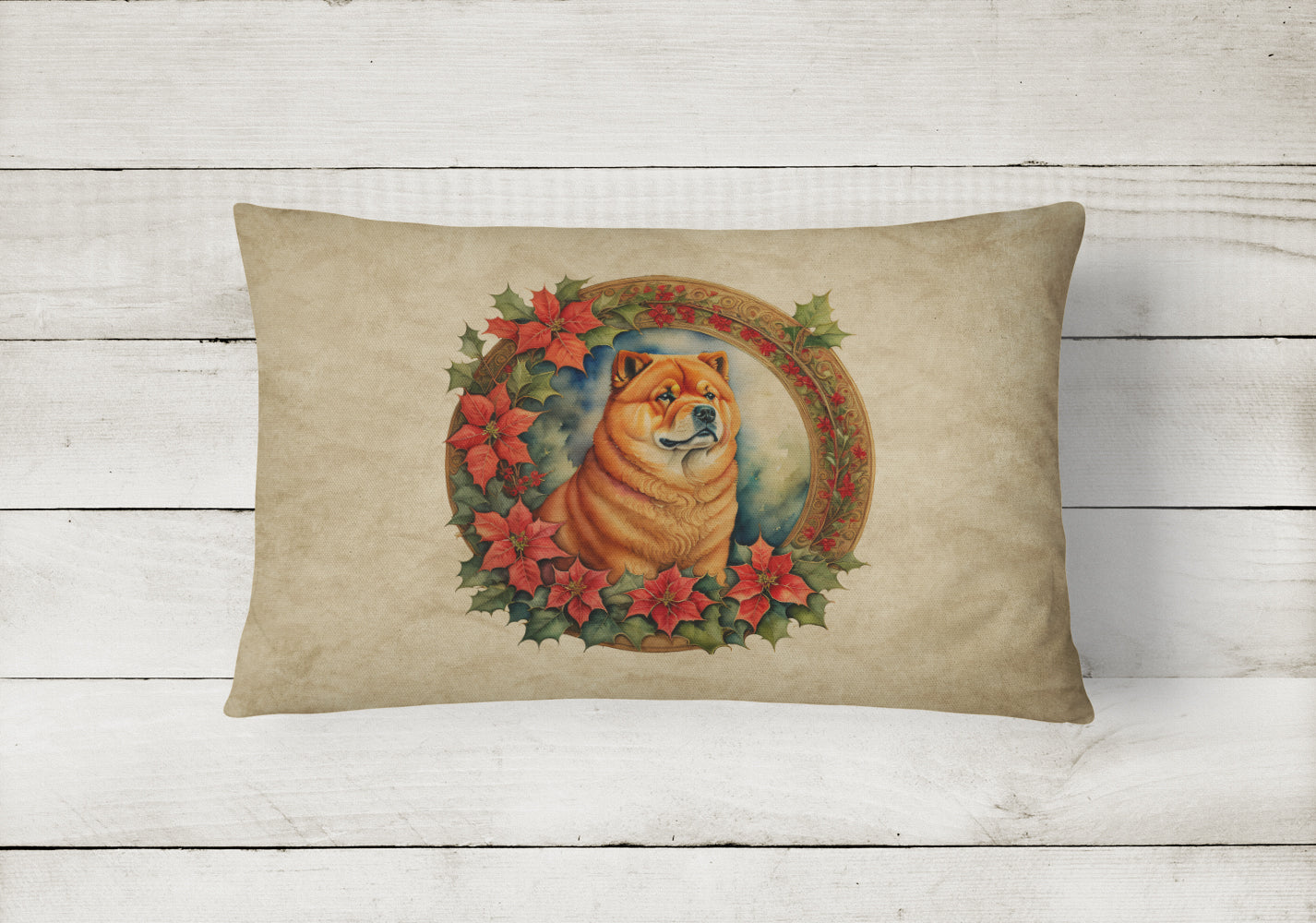 Chow Chow Christmas Flowers Throw Pillow