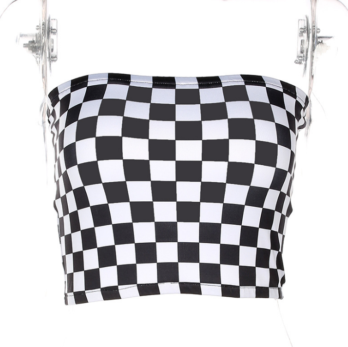 Black and White Checkered Strapless Bodysuit