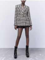 Houndstooth Double Breasted Lapel Coat for Women