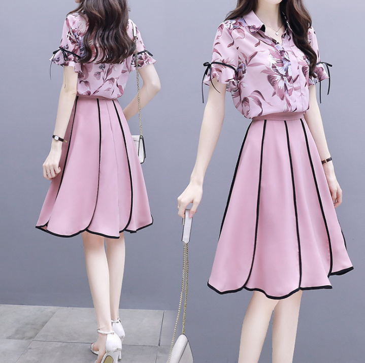 Floral Chiffon Midi Dress Two-Piece Set