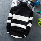 Colorblock Striped Turtleneck Sweater (Long Sleeves)