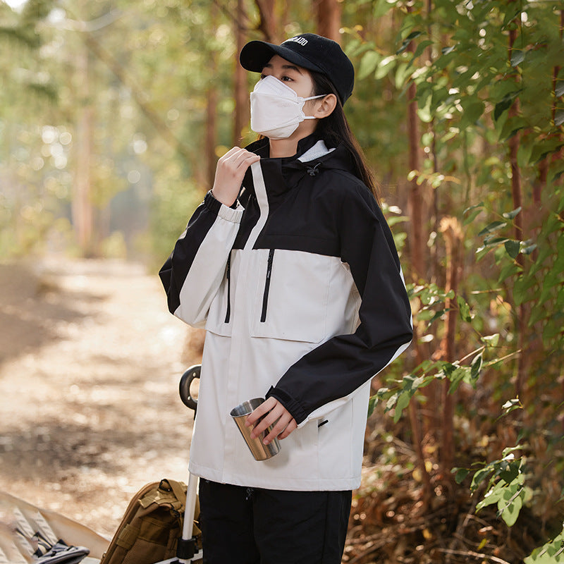 Large Size Loose-fitting Hooded Jacket with Pockets