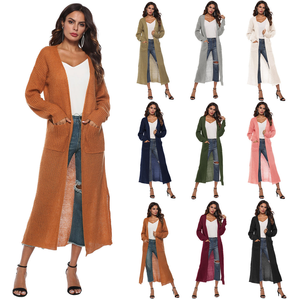 Women's Long Cardigan Sweater with Large Pockets
