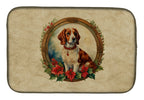 Brittany Spaniel Christmas Flowers Dish Drying Mat