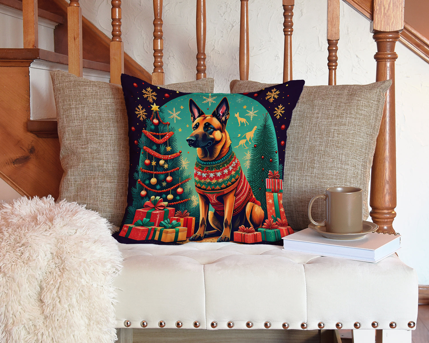 Belgian Malinois Christmas Throw Pillow