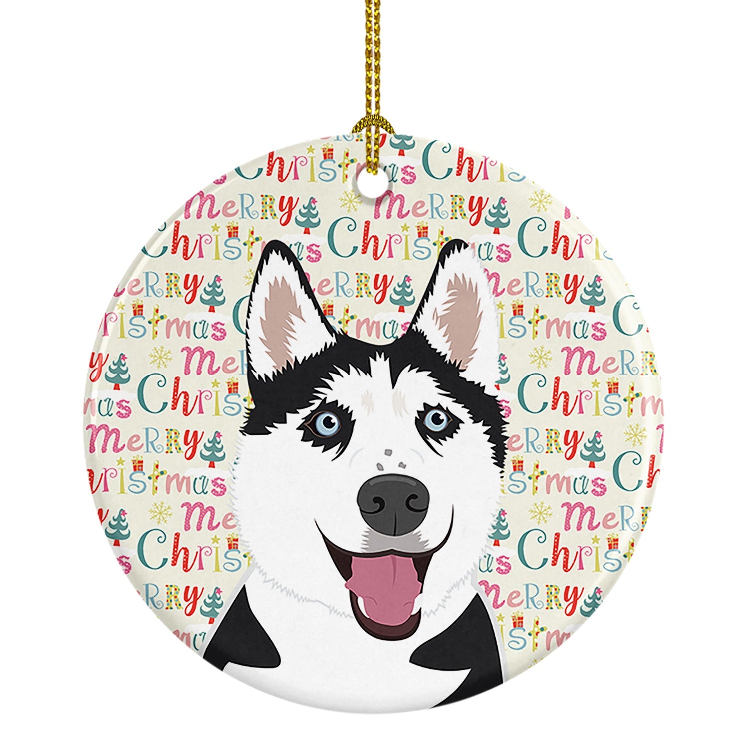 Siberian Husky Black and White #2 Christmas Ceramic Ornament