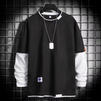 Men's Long Sleeve Two-Piece Pullover with Contrast Color | Streetwear
