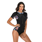 Onyx Floral One-Piece Short Sleeve Swimsuit