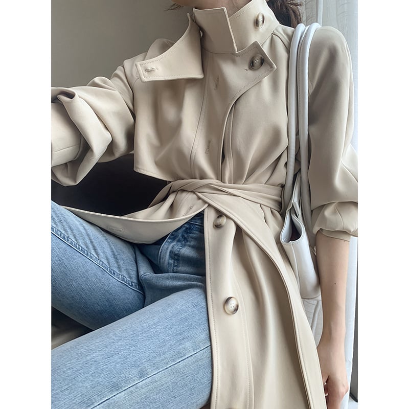 Women's Mid-Length Single-Breasted Windbreaker Jacket