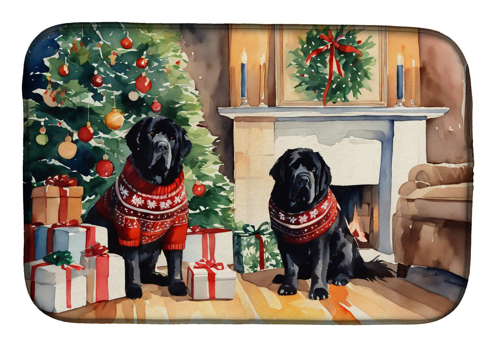 Tibetan Mastiff Cozy Christmas Dish Drying Mat