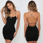 Summer Solid Color Backless Midi Dress for Women