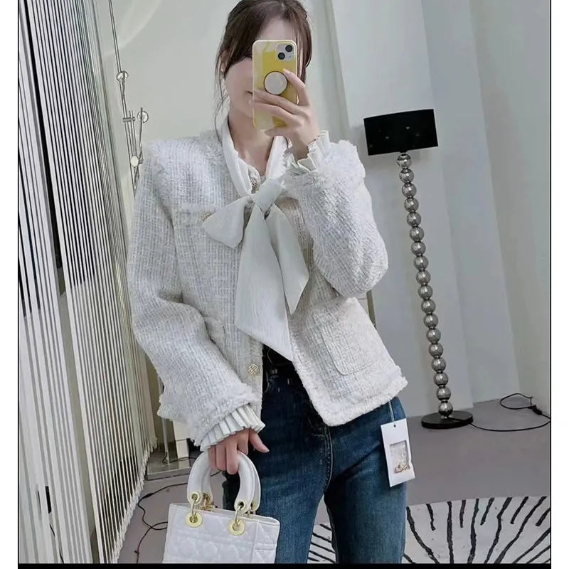 Popular Blue Fragrance Women's Tweed Jacket (Spring/Autumn)