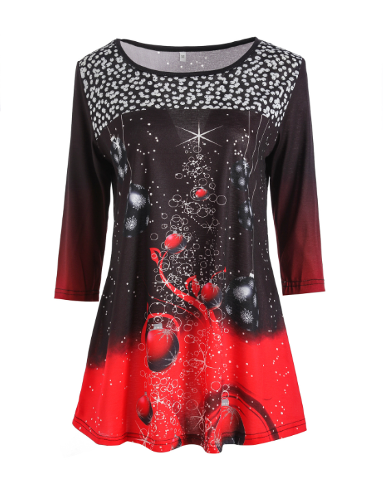 Christmas Print Crew Neck T-Shirt in Fashion Style | Streetwear