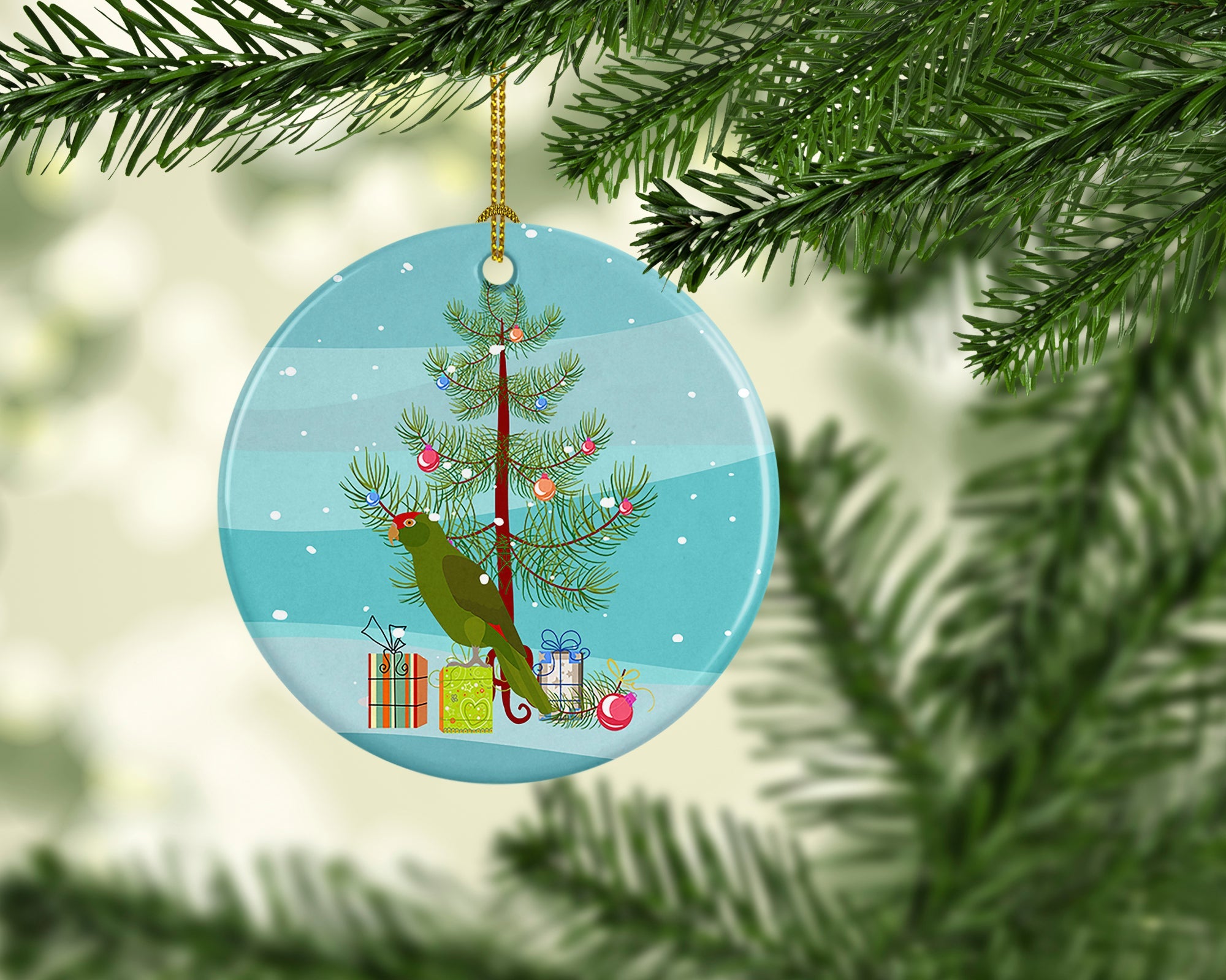 Amazon Parrot Merry Christmas Ceramic Ornament