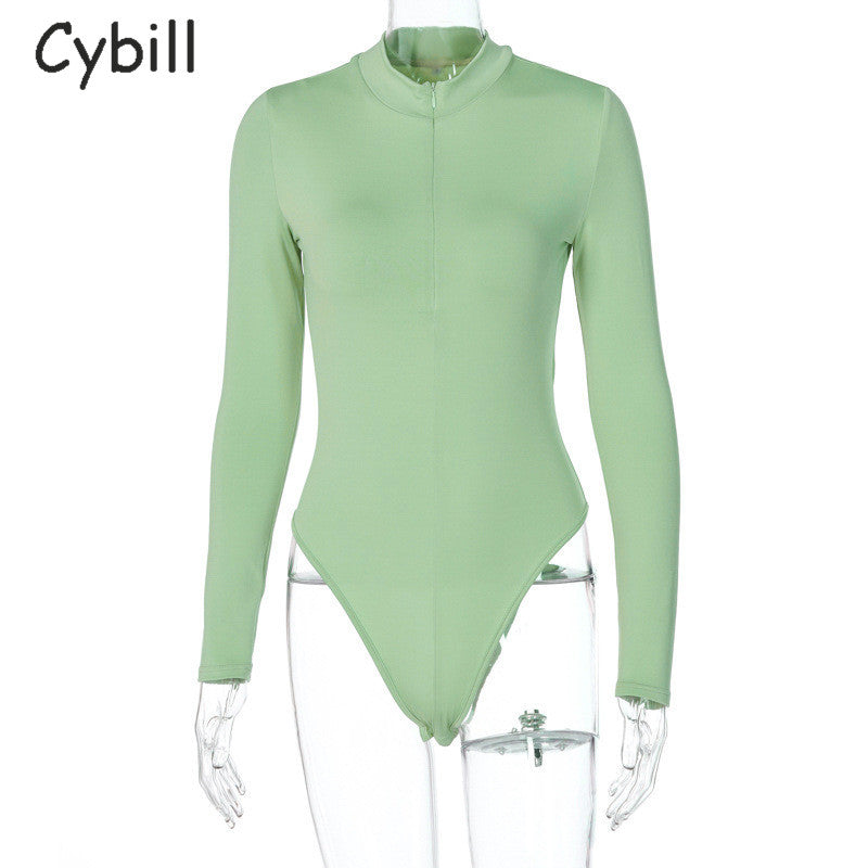 Women's Long Sleeve Solid Color Bodysuit Tights