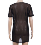 Sheer Short Sleeve Top, Solid Color T-Shirt, Black Dress | Streetwear