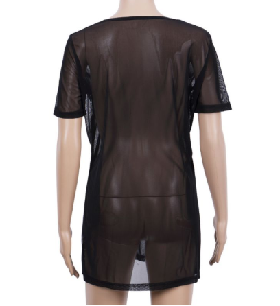Sheer Short Sleeve Top, Solid Color T-Shirt, Black Dress | Streetwear