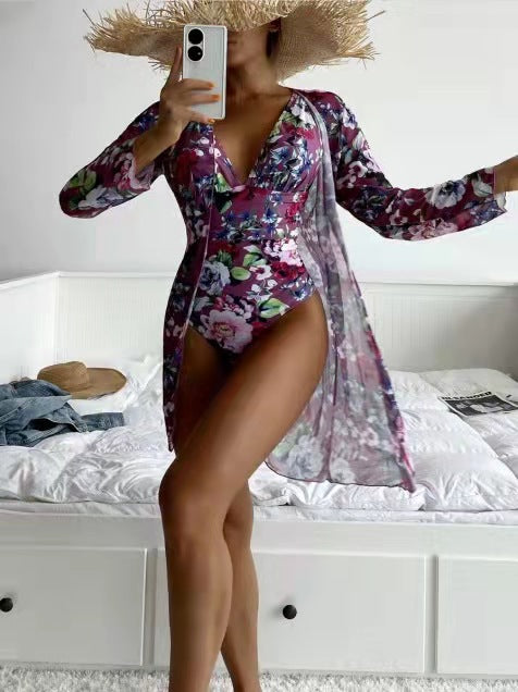 Floral One Piece Swimsuit with Cover Up for Women