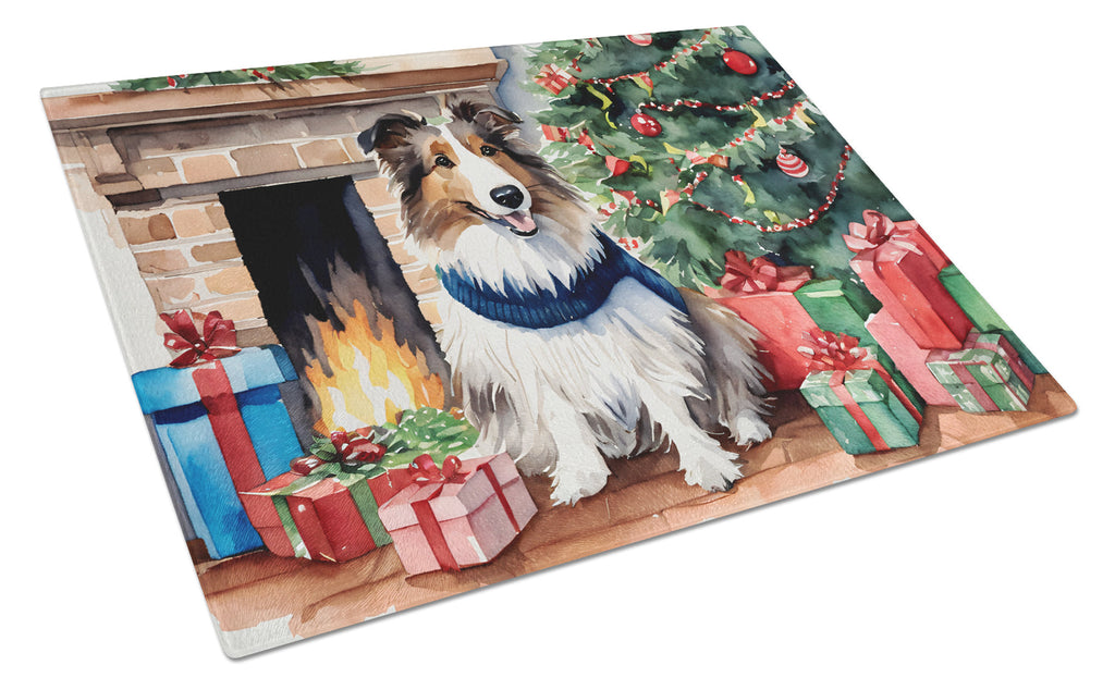 Sheltie Cozy Christmas Glass Cutting Board
