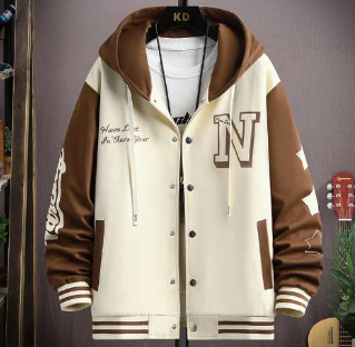 Men's Varsity Hooded Jacket with Embroidery (One Piece)