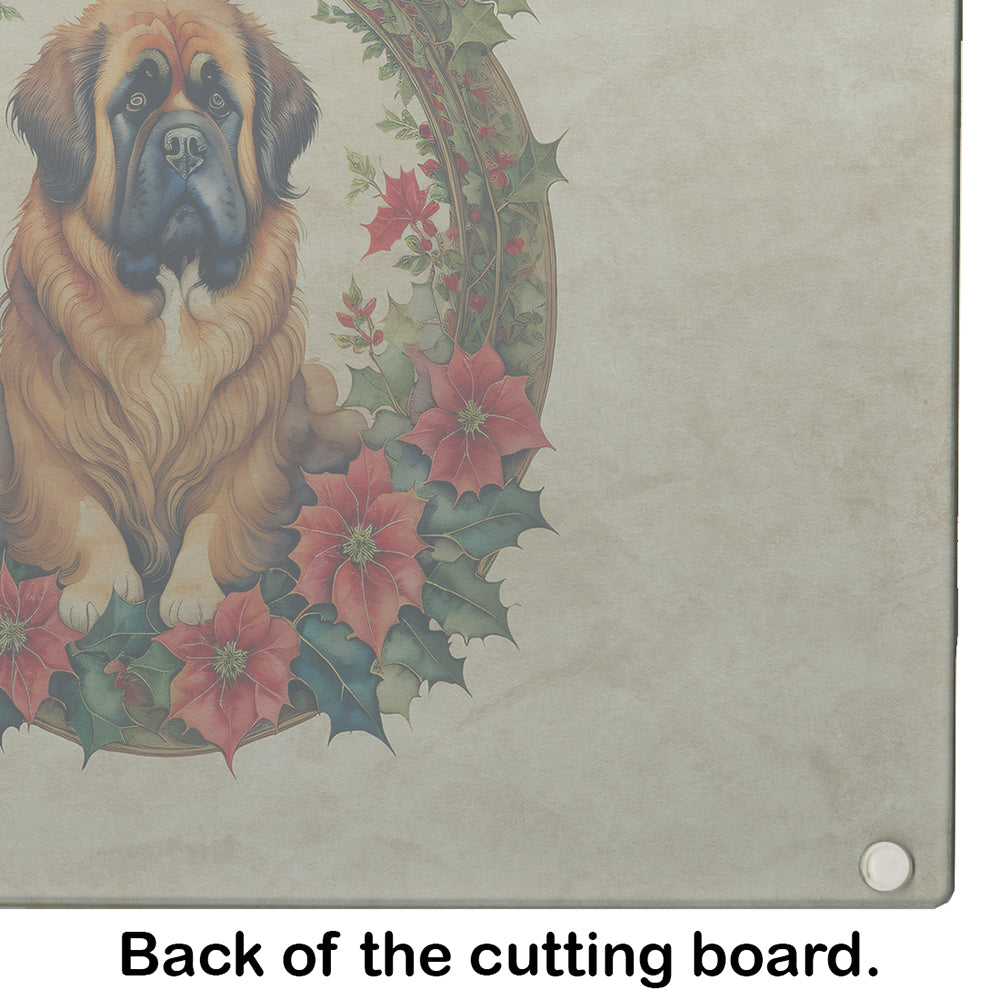 Tibetan Mastiff Christmas Flowers Glass Cutting Board