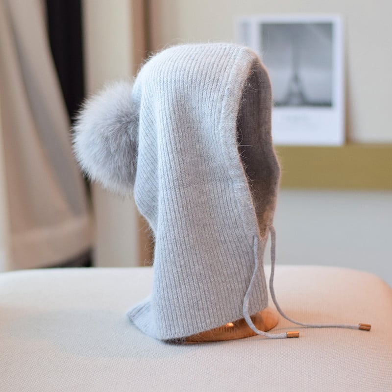 Winter Cute Rabbit Hair Knitted Beanie Hat | Embroidered Cap